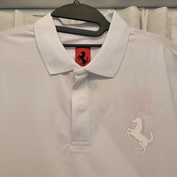 Ferrari Men's SS Recycled Tech Piquet PR Horse Polo White Size Medium NWT - Picture 4 of 17